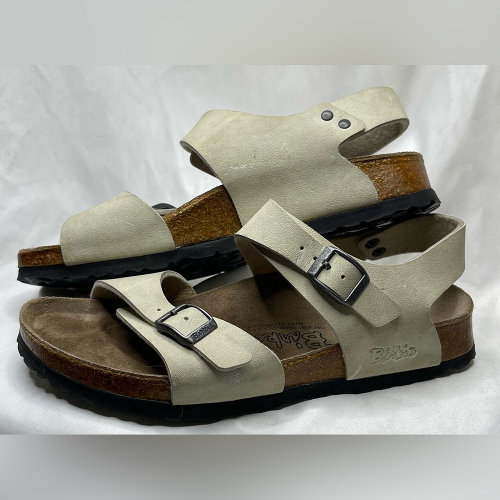 Birkenstock Burkis Beige Tan Two Strap Heal Strap Sandals Size 37